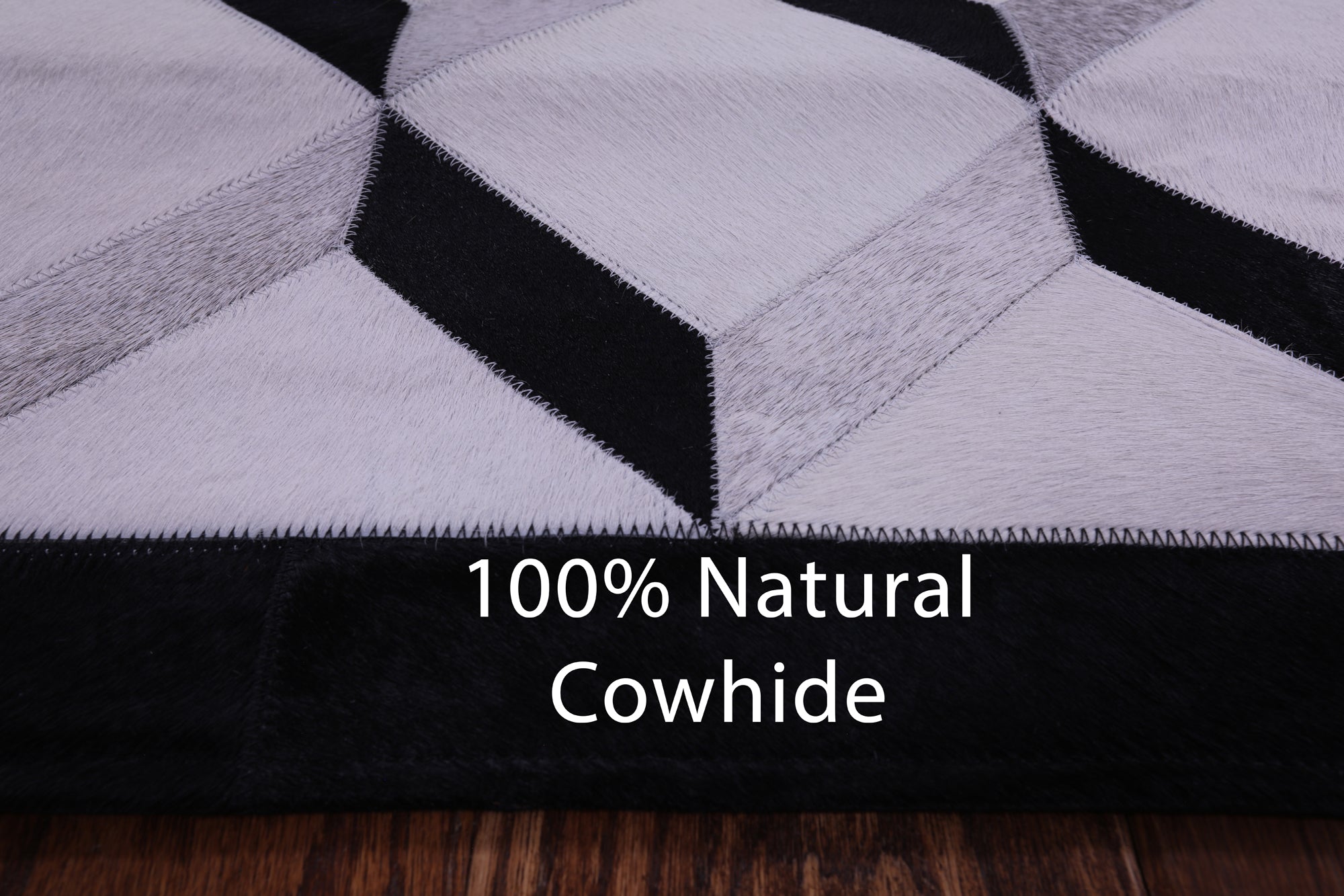 Black & White & Grey Natural Cowhide Hand Stitched Patchwork Rug - 5' 0" X 6' 7" - Golden Nile
