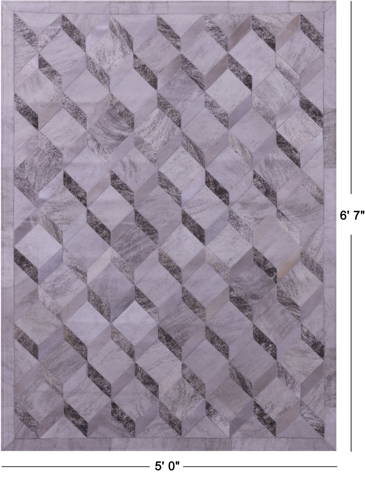 Grey Brindle Natural Cowhide Hand Stitched Patchwork Rug - 5' 0" X 6' 7" - Golden Nile