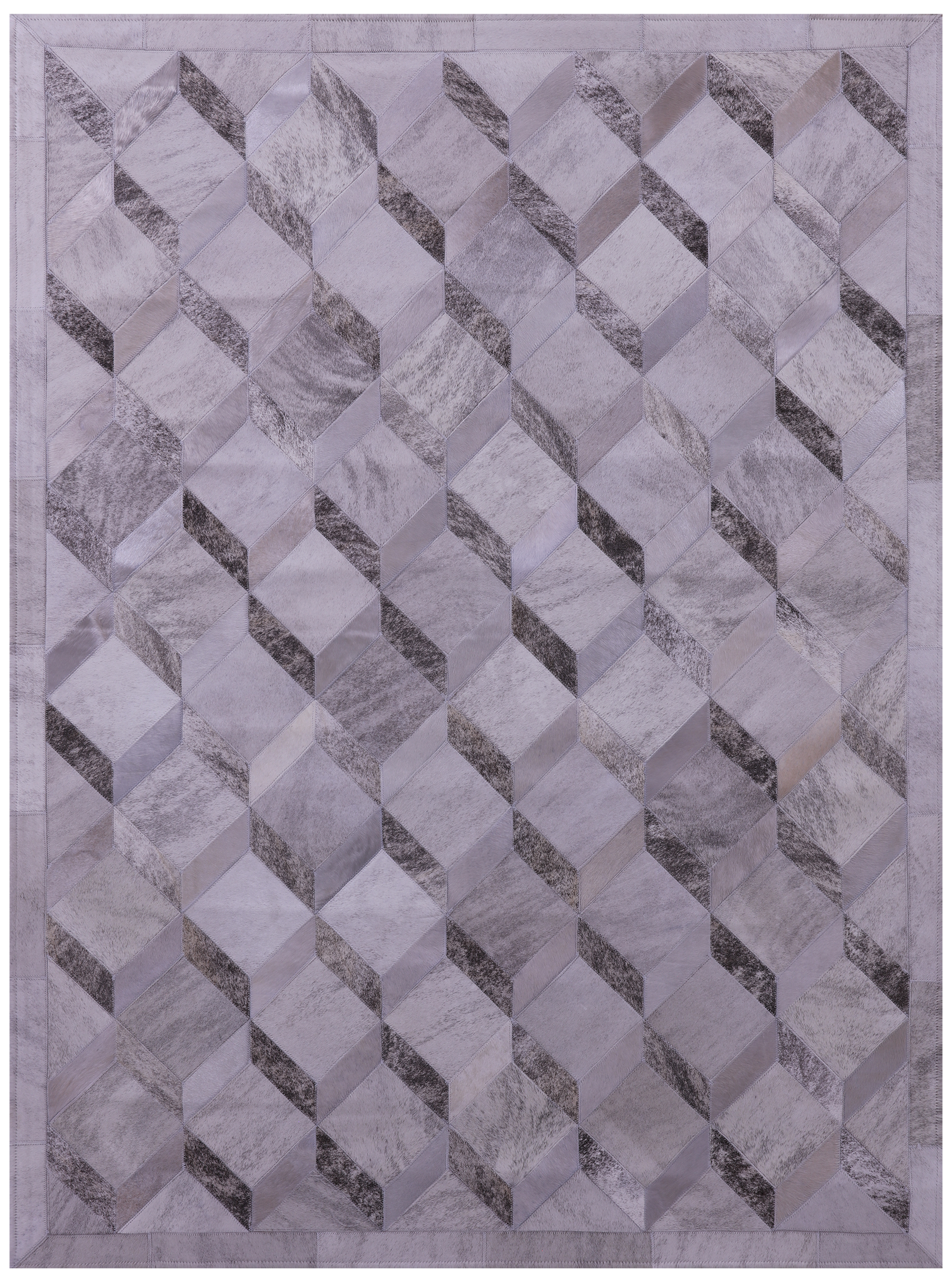 Grey Brindle Natural Cowhide Hand Stitched Patchwork Rug - 5' 0" X 6' 7" - Golden Nile