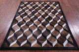 Brown Brindle Black & White Natural Cowhide Hand Stitched Patchwork Rug - 5' 0" X 6' 7" - Golden Nile