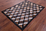 Brown Brindle Black & White Natural Cowhide Hand Stitched Patchwork Rug - 5' 0" X 6' 7" - Golden Nile
