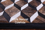 Brown Brindle Black & White Natural Cowhide Hand Stitched Patchwork Rug - 5' 0" X 6' 7" - Golden Nile