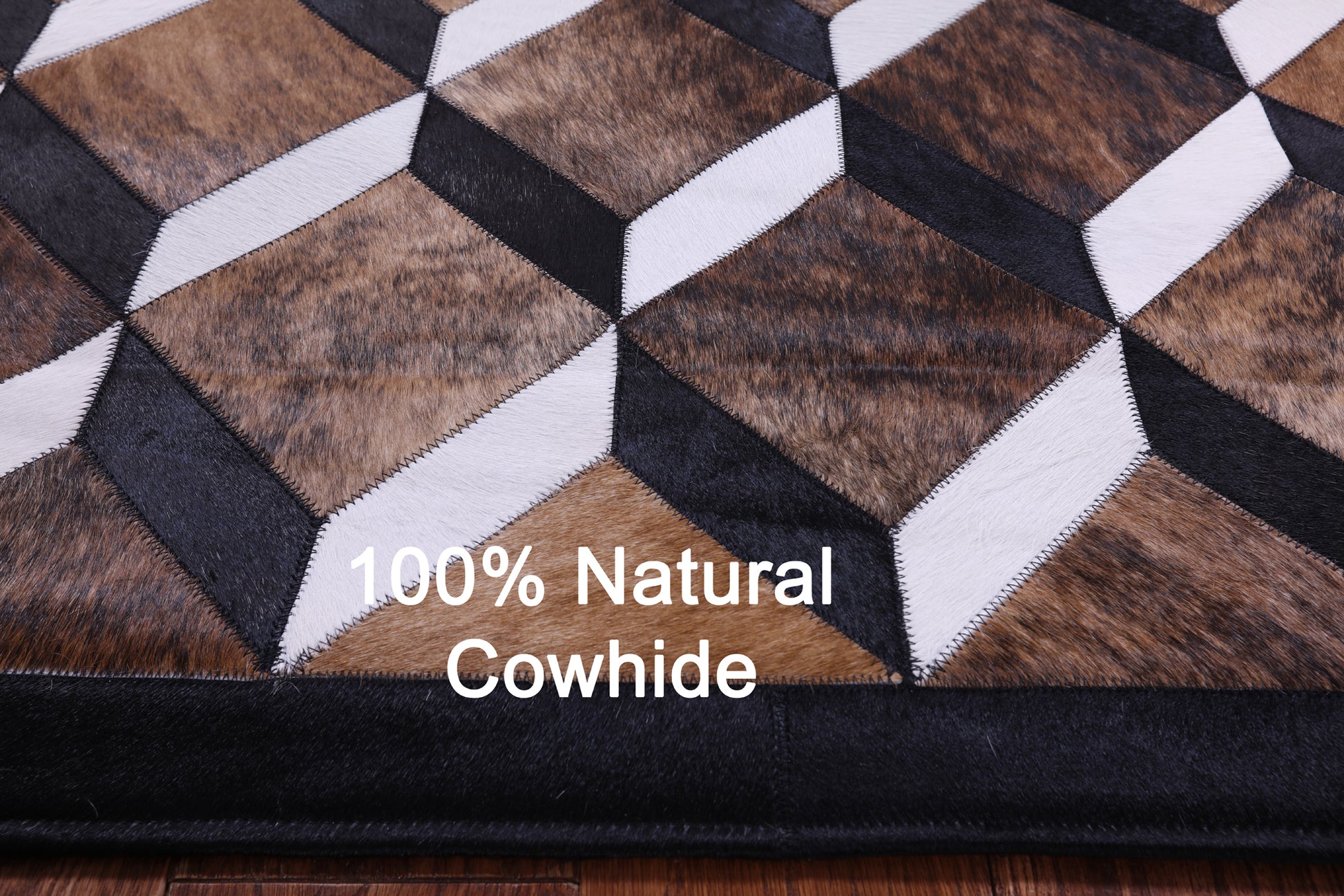 Brown Brindle Black & White Natural Cowhide Hand Stitched Patchwork Rug - 5' 0" X 6' 7" - Golden Nile