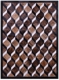 Brown Brindle Black & White Natural Cowhide Hand Stitched Patchwork Rug - 5' 0" X 6' 7" - Golden Nile