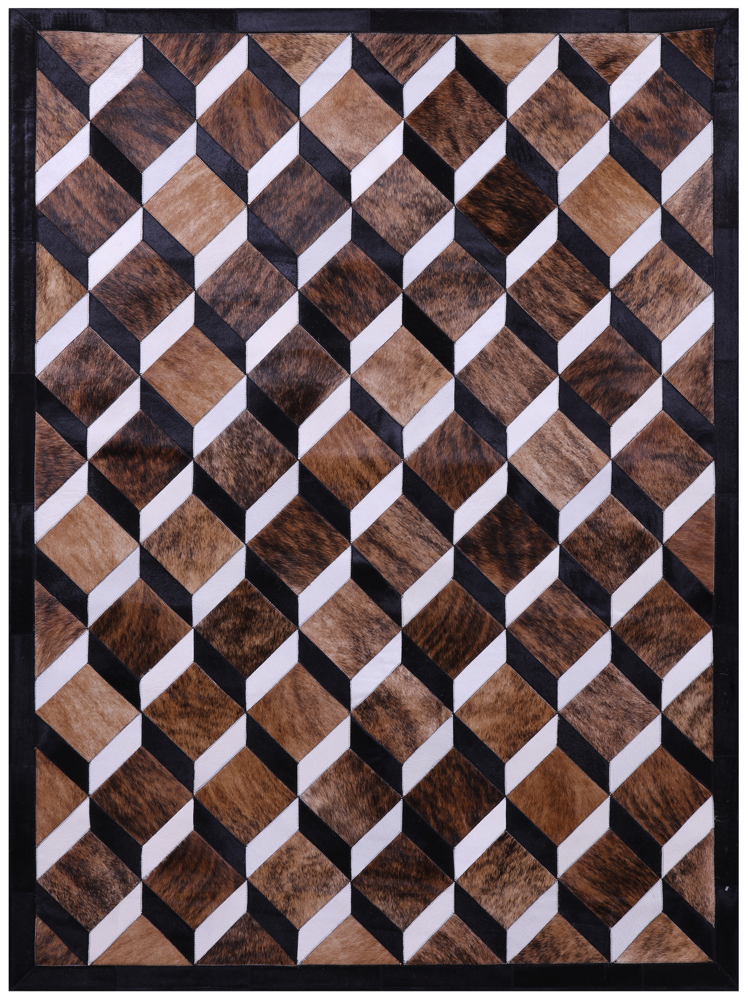 Brown Brindle Black & White Natural Cowhide Hand Stitched Patchwork Rug - 5' 0" X 6' 7" - Golden Nile