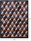 Brown Brindle Black & White Natural Cowhide Hand Stitched Patchwork Rug - 5' 0" X 6' 7" - Golden Nile