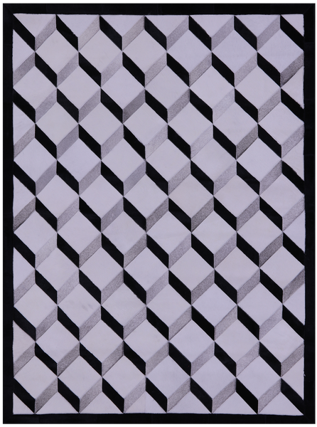 Black & White & Grey Natural Cowhide Hand Stitched Patchwork Rug - 5' 0" X 6' 7" - Golden Nile