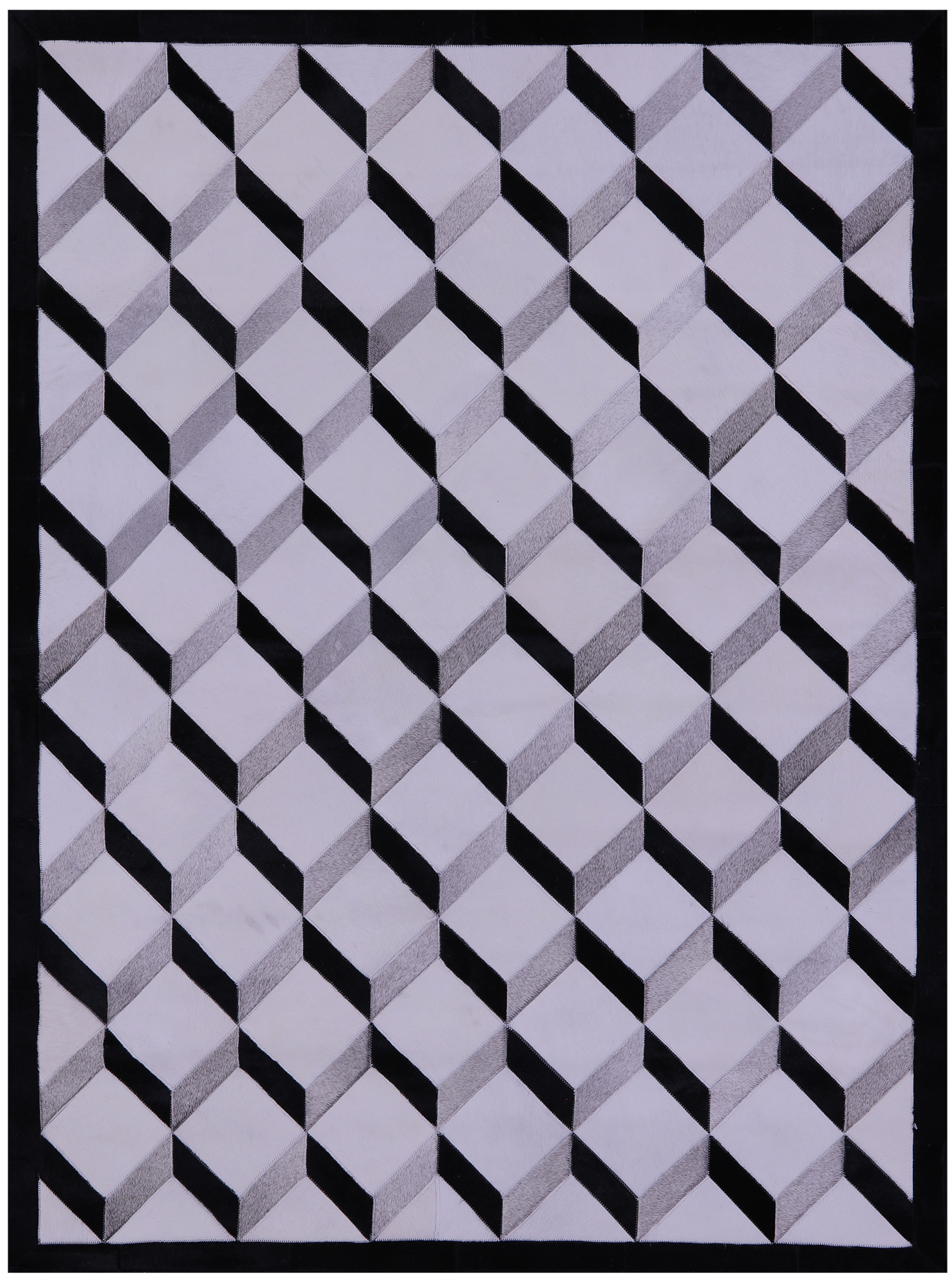 Black & White & Grey Natural Cowhide Hand Stitched Patchwork Rug - 5' 0" X 6' 7" - Golden Nile