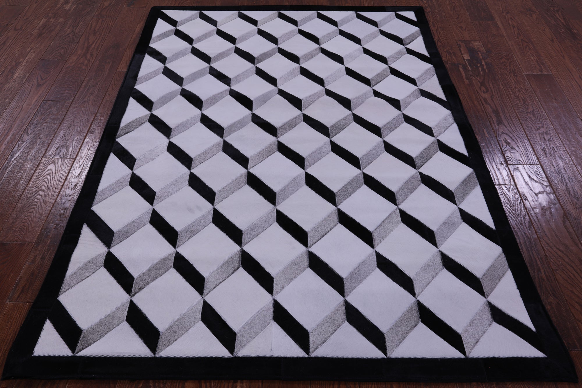 Black & White & Grey Natural Cowhide Hand Stitched Patchwork Rug - 5' 0" X 6' 7" - Golden Nile