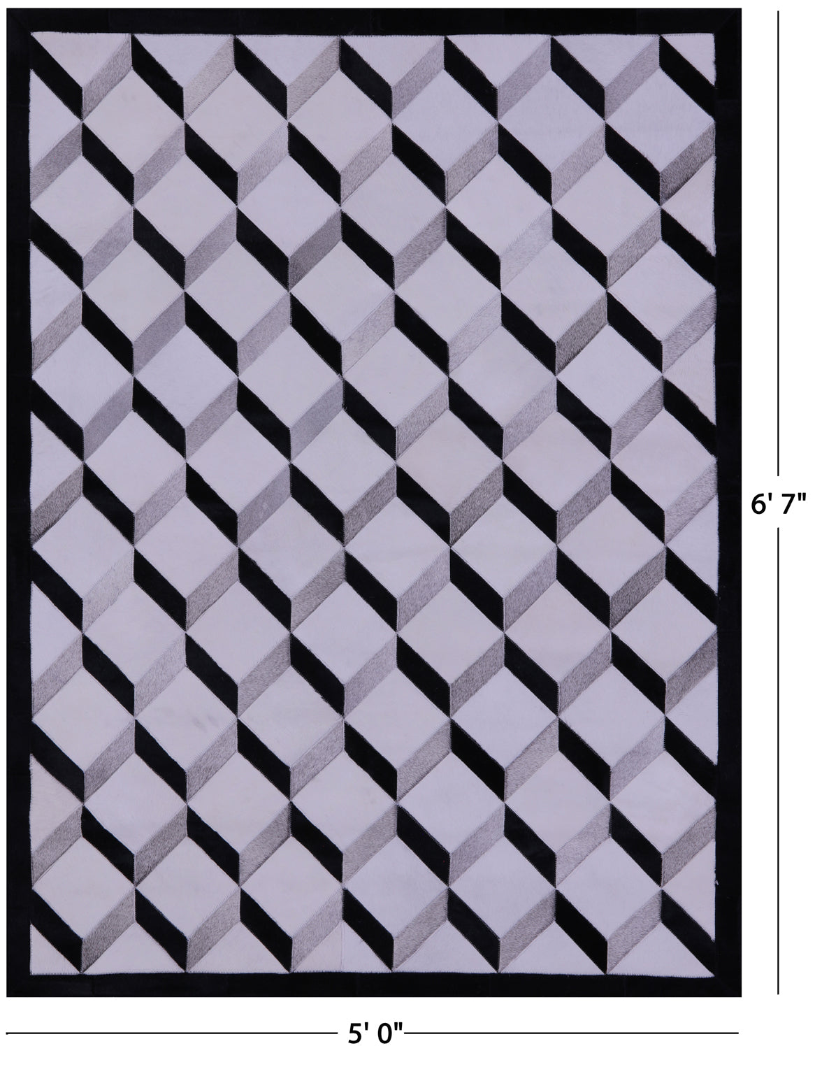Black & White & Grey Natural Cowhide Hand Stitched Patchwork Rug - 5' 0" X 6' 7" - Golden Nile