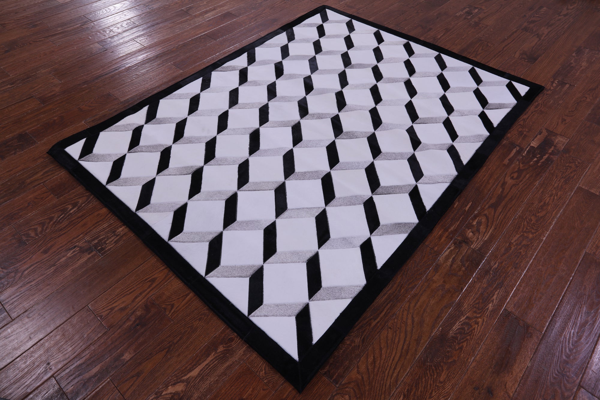 Black & White & Grey Natural Cowhide Hand Stitched Patchwork Rug - 5' 0" X 6' 7" - Golden Nile