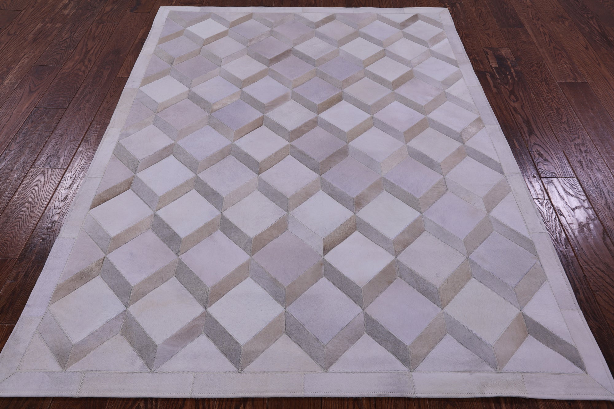 Brown & White Natural Cowhide Hand Stitched Patchwork Rug - 5' 0" X 6' 8" - Golden Nile