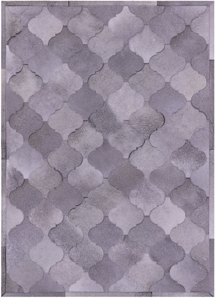 Lantern Tile Grey Natural Cowhide Hand Stitched Patchwork Rug - 4' 10" X 6' 7" - Golden Nile