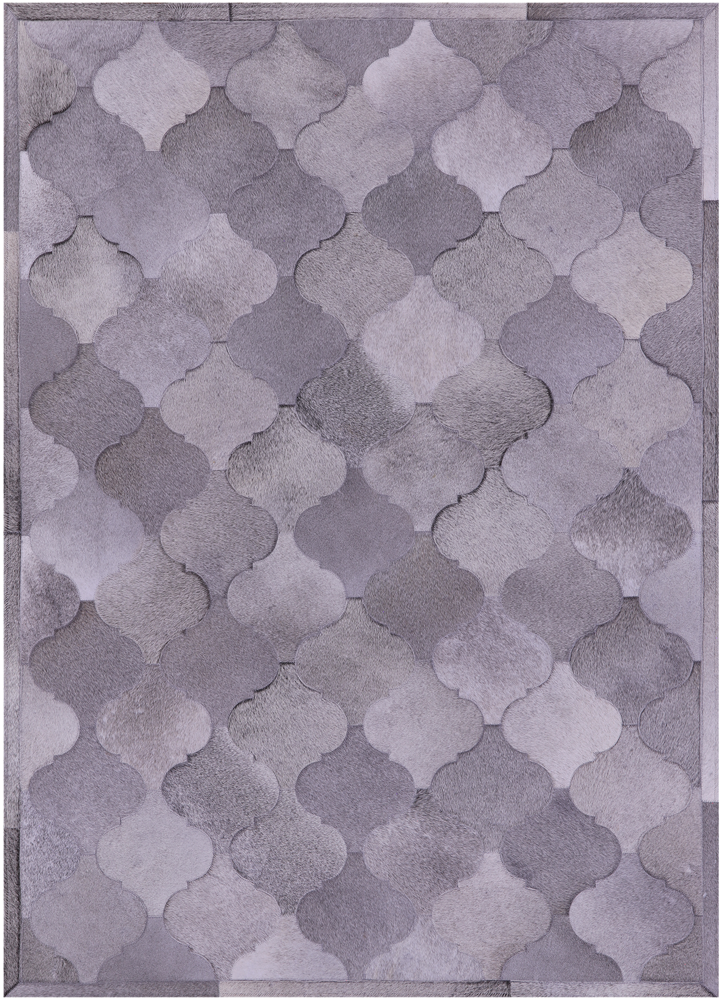 Lantern Tile Grey Natural Cowhide Hand Stitched Patchwork Rug - 4' 10" X 6' 7" - Golden Nile