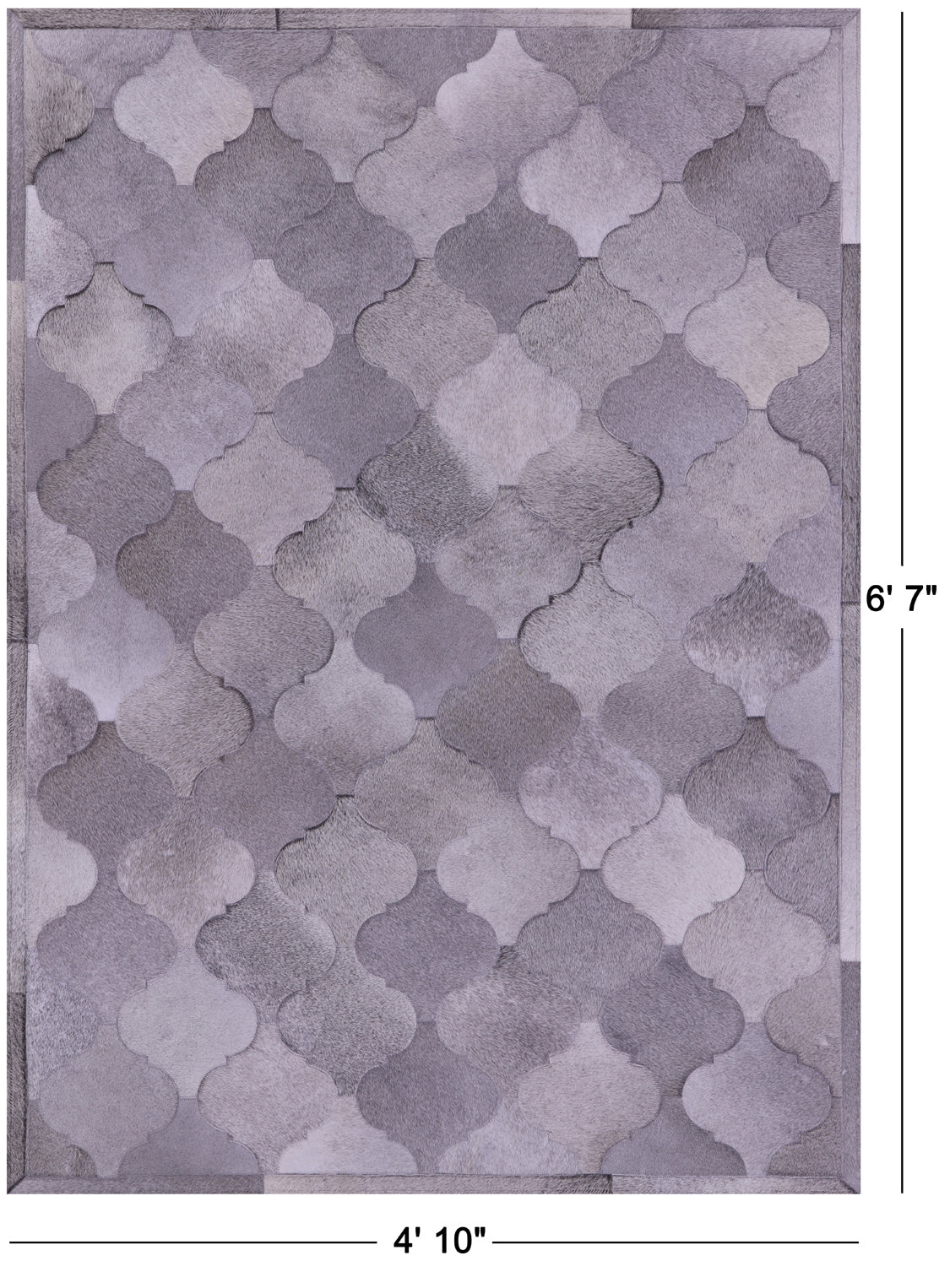 Lantern Tile Grey Natural Cowhide Hand Stitched Patchwork Rug - 4' 10" X 6' 7" - Golden Nile