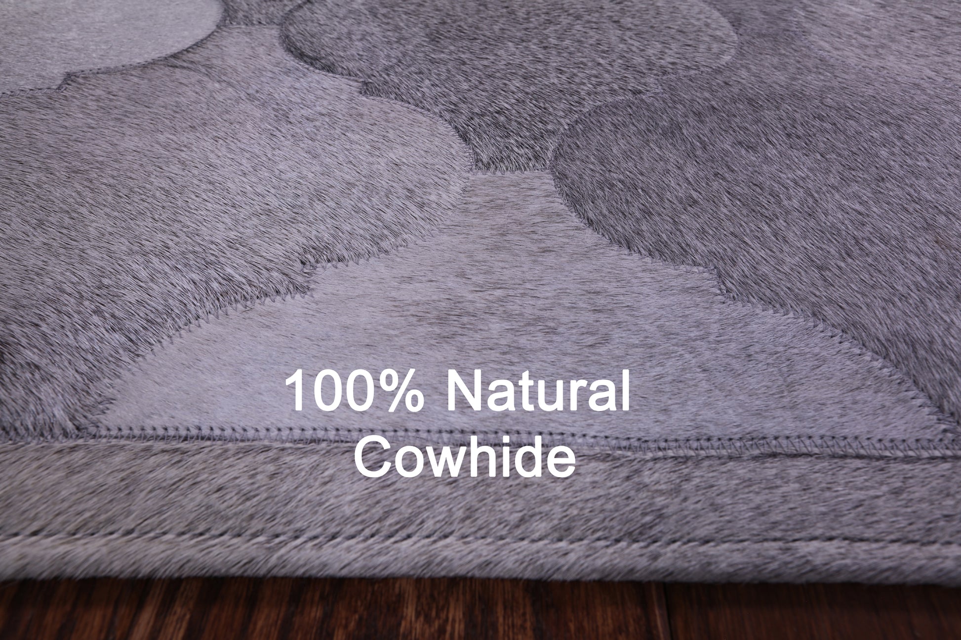 Lantern Tile Grey Natural Cowhide Hand Stitched Patchwork Rug - 4' 10" X 6' 7" - Golden Nile