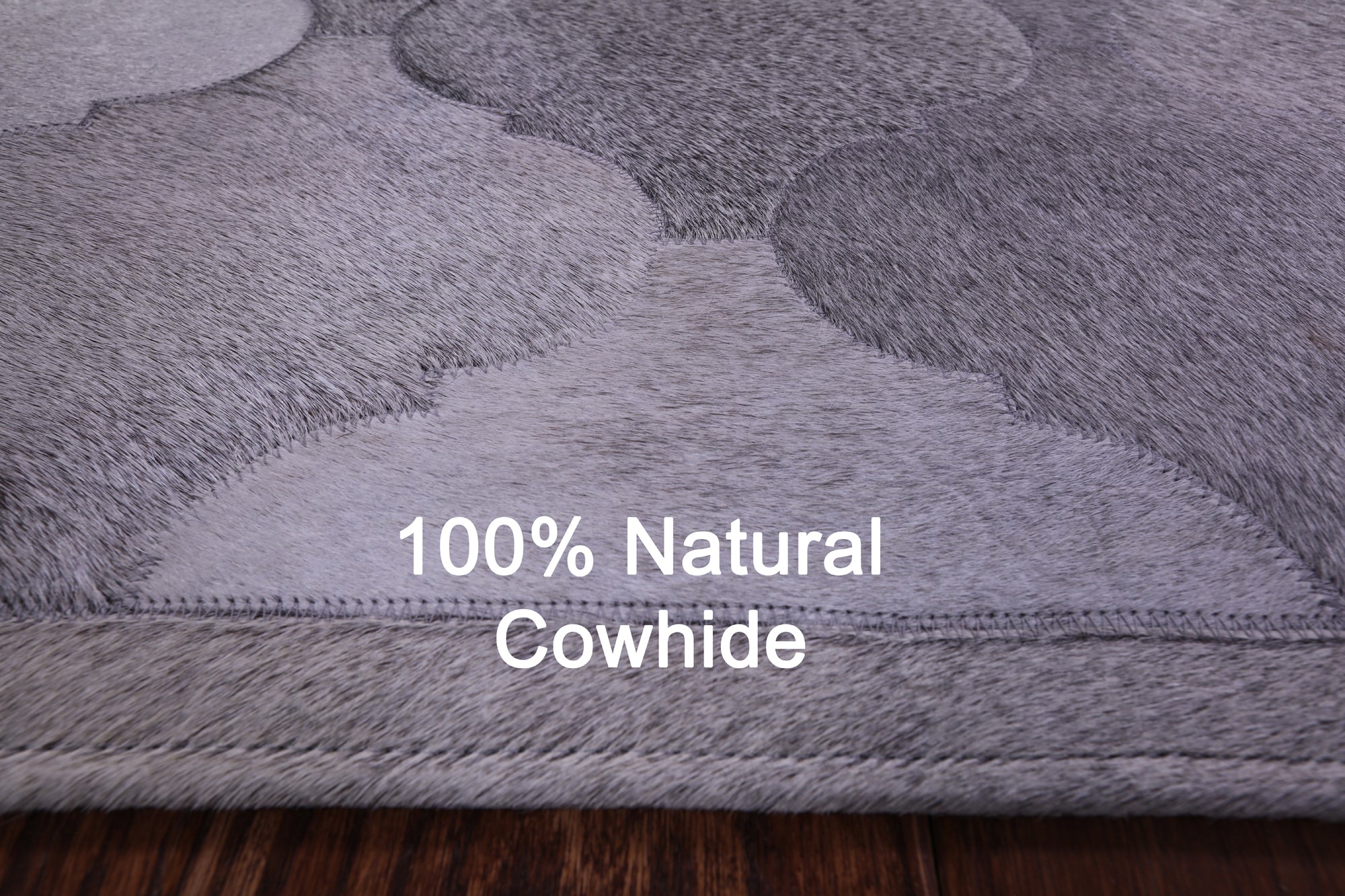 Lantern Tile Grey Natural Cowhide Hand Stitched Patchwork Rug - 4' 10" X 6' 7" - Golden Nile