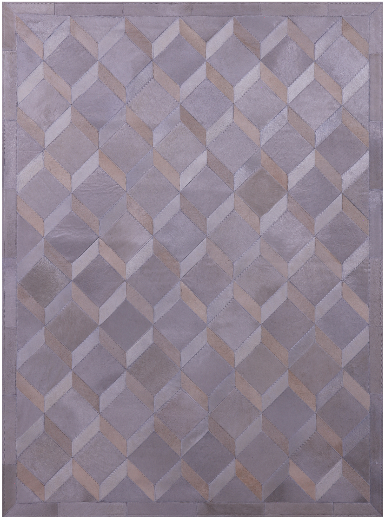 Grey Natural Cowhide Hand Stitched Patchwork Rug - 4' 11" X 6' 8" - Golden Nile