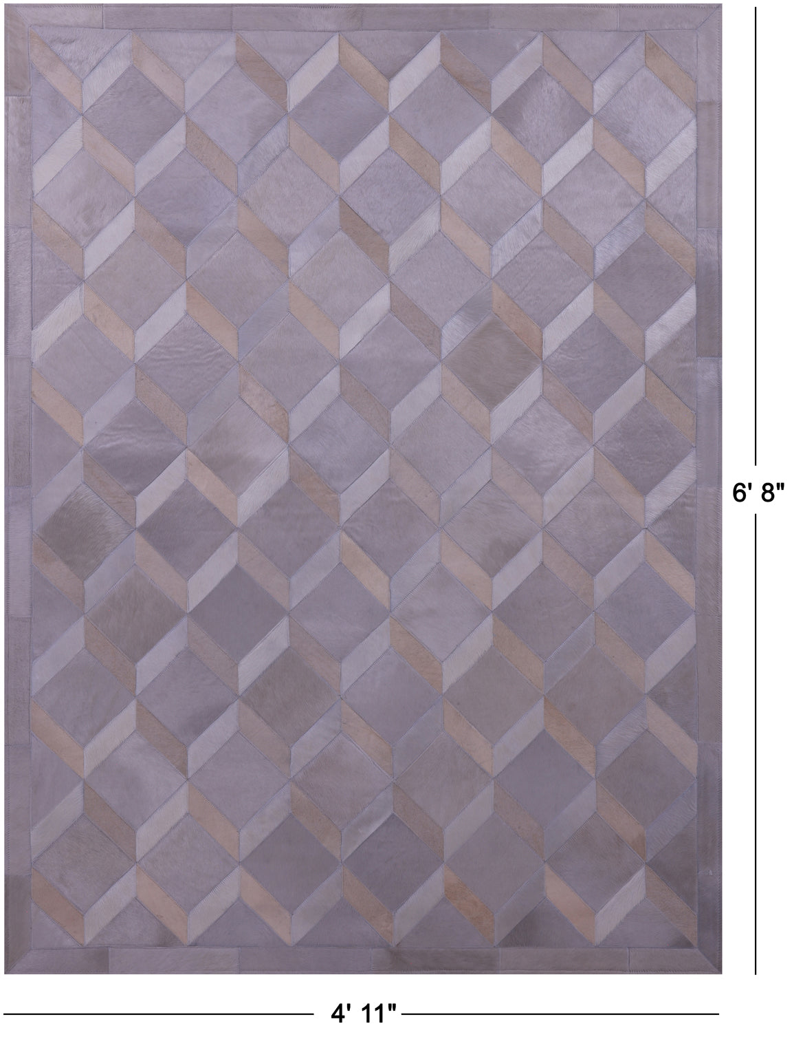 Grey Natural Cowhide Hand Stitched Patchwork Rug - 4' 11" X 6' 8" - Golden Nile