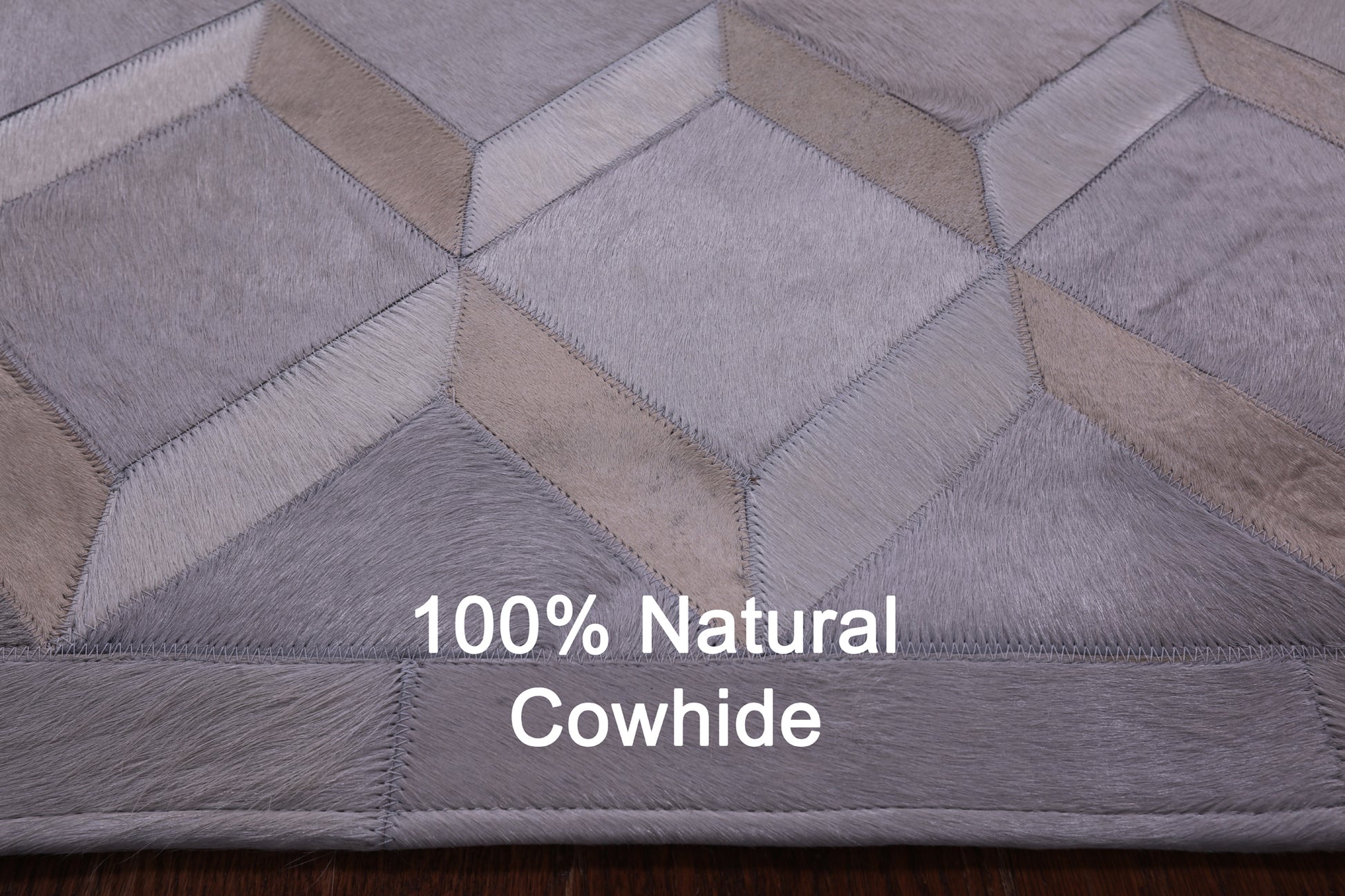 Grey Natural Cowhide Hand Stitched Patchwork Rug - 4' 11" X 6' 8" - Golden Nile