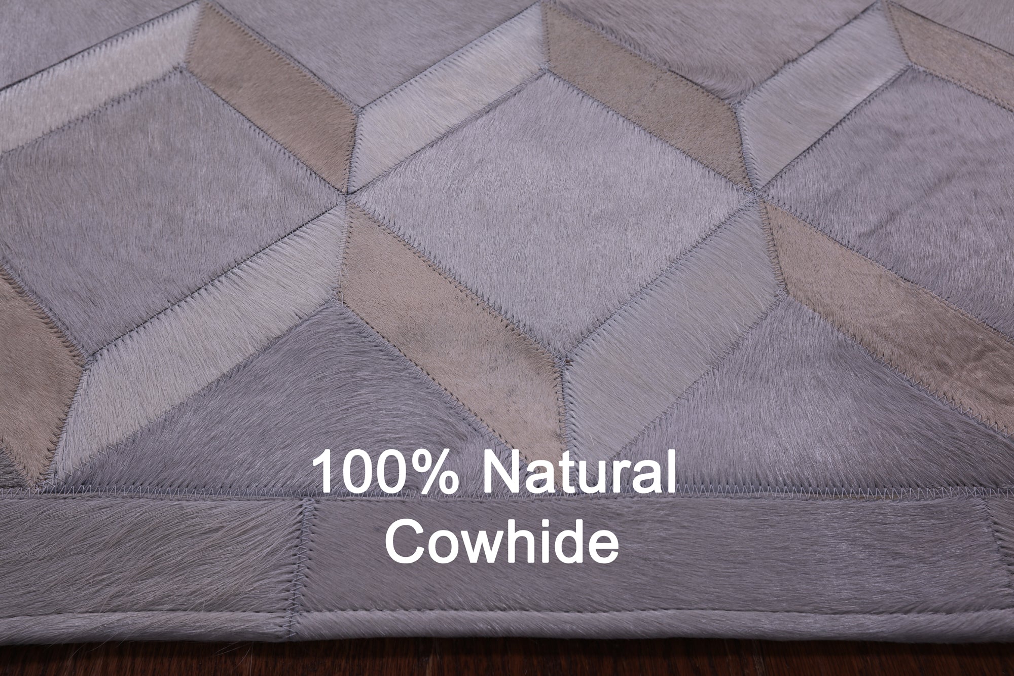 Grey Natural Cowhide Hand Stitched Patchwork Rug - 4' 11" X 6' 8" - Golden Nile