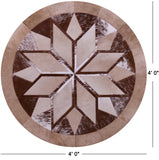Brown Round Star Natural Cowhide Hand Stitched Patchwork Rug - 4' 0" X 4' 0" - Golden Nile