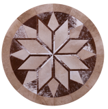 Brown Round Star Natural Cowhide Hand Stitched Patchwork Rug - 4' 0" X 4' 0" - Golden Nile