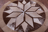 Brown Round Star Natural Cowhide Hand Stitched Patchwork Rug - 4' 0" X 4' 0" - Golden Nile