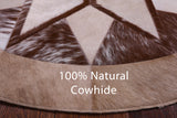 Brown Round Star Natural Cowhide Hand Stitched Patchwork Rug - 4' 0" X 4' 0" - Golden Nile