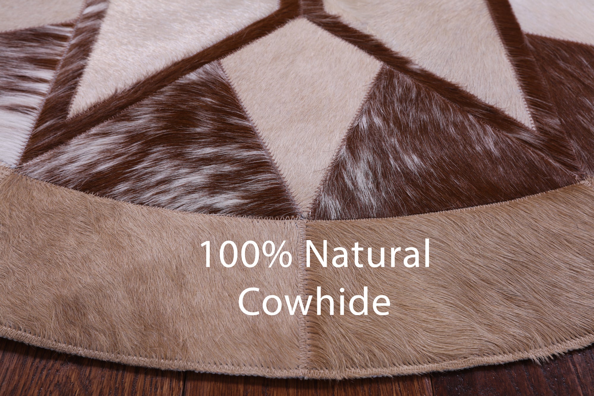 Brown Round Star Natural Cowhide Hand Stitched Patchwork Rug - 4' 0" X 4' 0" - Golden Nile