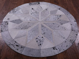 Black Salt & Pepper Round Star Natural Cowhide Hand Stitched Patchwork Rug - 4' 0" X 4' 0" - Golden Nile
