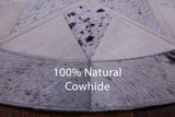 Black Salt & Pepper Round Star Natural Cowhide Hand Stitched Patchwork Rug - 4' 0" X 4' 0" - Golden Nile