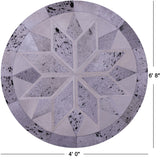 Black Salt & Pepper Round Star Natural Cowhide Hand Stitched Patchwork Rug - 4' 0" X 4' 0" - Golden Nile