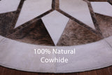 Brown & White Round Star Natural Cowhide Hand Stitched Patchwork Rug - 4' 0" X 4' 0" - Golden Nile