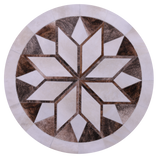 Brown & White Round Star Natural Cowhide Hand Stitched Patchwork Rug - 4' 0" X 4' 0" - Golden Nile