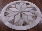 Brown Salt & Pepper Round Star Natural Cowhide Hand Stitched Patchwork Rug - 4' 0" X 4' 0" - Golden Nile