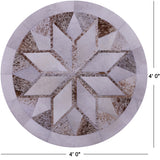Brown Salt & Pepper Round Star Natural Cowhide Hand Stitched Patchwork Rug - 4' 0" X 4' 0" - Golden Nile
