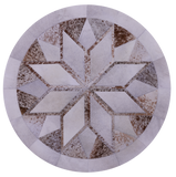 Brown Salt & Pepper Round Star Natural Cowhide Hand Stitched Patchwork Rug - 4' 0" X 4' 0" - Golden Nile