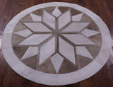 Brown & White Round Star Natural Cowhide Hand Stitched Patchwork Rug - 4' 0" X 4' 0" - Golden Nile