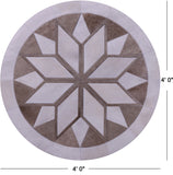 Brown & White Round Star Natural Cowhide Hand Stitched Patchwork Rug - 4' 0" X 4' 0" - Golden Nile