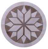 Brown & White Round Star Natural Cowhide Hand Stitched Patchwork Rug - 4' 0" X 4' 0" - Golden Nile