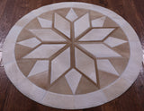 Brown Round Star Natural Cowhide Hand Stitched Patchwork Rug - 4' 0" X 4' 0" - Golden Nile