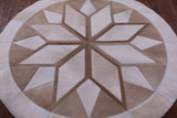 Brown Round Star Natural Cowhide Hand Stitched Patchwork Rug - 4' 0" X 4' 0" - Golden Nile