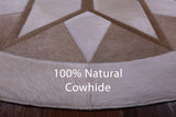 Brown Round Star Natural Cowhide Hand Stitched Patchwork Rug - 4' 0" X 4' 0" - Golden Nile