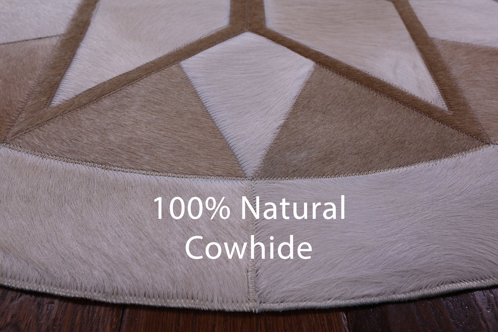 Brown Round Star Natural Cowhide Hand Stitched Patchwork Rug - 4' 0" X 4' 0" - Golden Nile