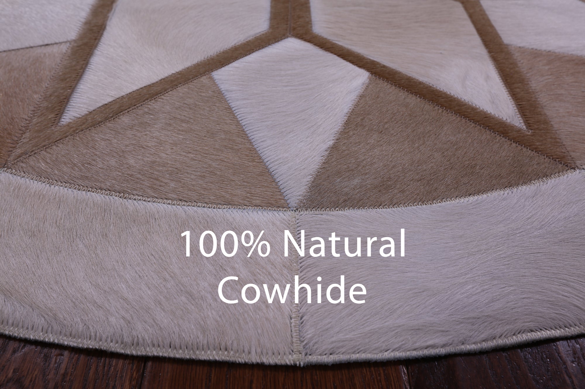 Brown Round Star Natural Cowhide Hand Stitched Patchwork Rug - 4' 0" X 4' 0" - Golden Nile