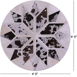 Brown & White Round Star Natural Cowhide Hand Stitched Patchwork Rug - 4' 0" X 4' 0" - Golden Nile