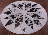 Brown & White Round Star Natural Cowhide Hand Stitched Patchwork Rug - 4' 0" X 4' 0" - Golden Nile