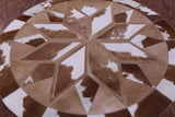 Brown & White Round Star Natural Cowhide Hand Stitched Patchwork Rug - 4' 0" X 4' 0" - Golden Nile