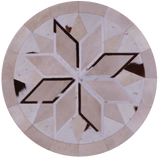 Brown & White Round Star Natural Cowhide Hand Stitched Patchwork Rug - 4' 0" X 4' 0" - Golden Nile